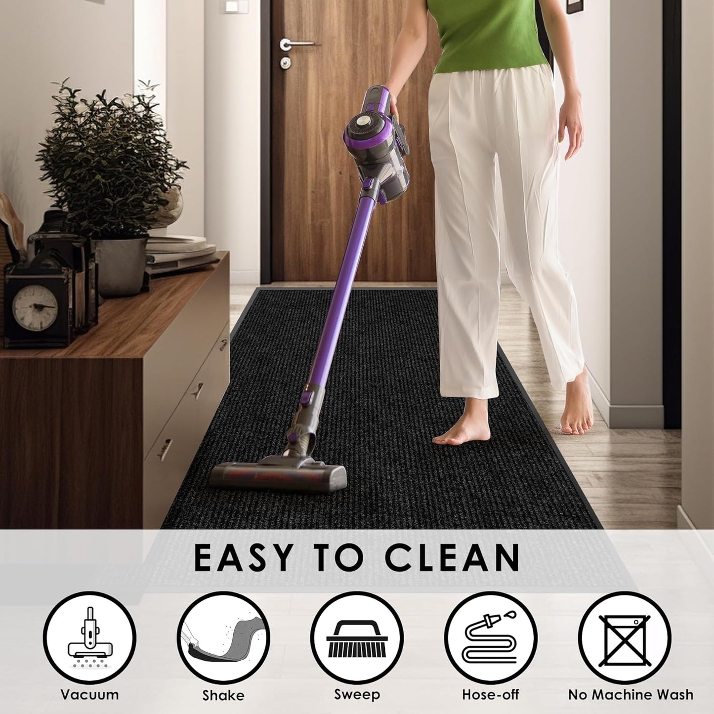 4′ x 21′ Front Door Mat Indoor Outdoor Entrance, Commercial Floor Mat Heavy Duty Dirt Trapper Entryway Doormat, Custom Size Non Slip Rubber Backing Welcome mat, Door Mat for High Traffic Area