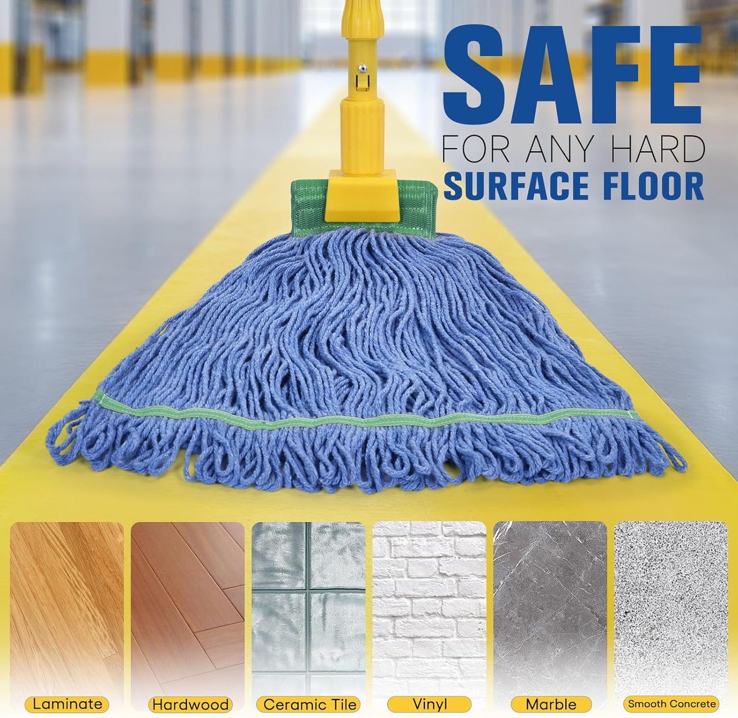 Matthew Cleaning Commercial Mop Head Replacement, 5 Inch Wide Headband, Looped End Cotton Blend String Wet Mops for Floor Cleaning, 18 oz Medium, 1-Pack Blue