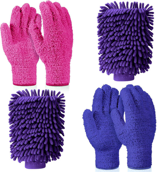 6 Pcs Microfiber Dusting Mitt Gloves Microfiber Washable Dusting Gloves Car Wash Mitt for Leaf Cleaning Plant