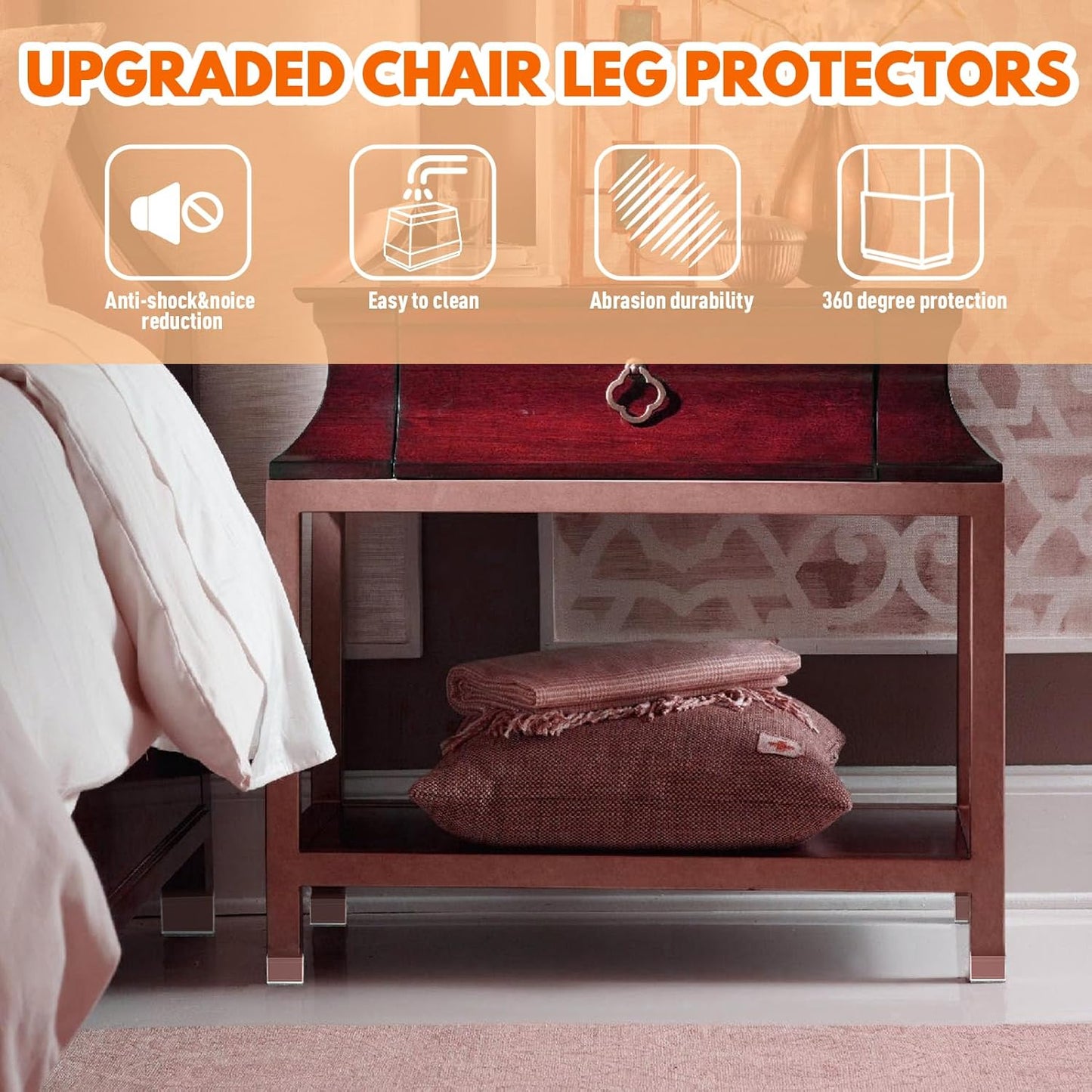 Rectangle Chair Leg Protectors for Hardwood Floors,16 PCS Silicone Covers to Protect Wood Tile Floors Felt Pads Furniture Leg Caps Reduce Noise. Easy to Move.(Clear,1 x 3 Inch,Rectangular)