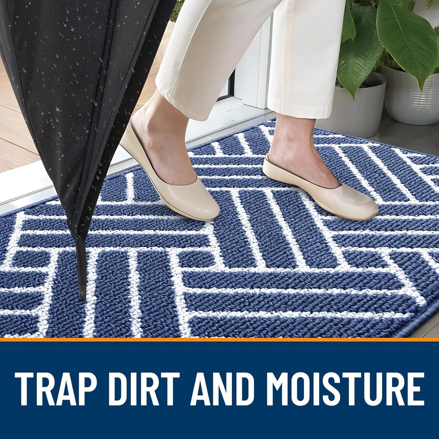 OLANLY Large Indoor Door Mat, 59x35 Inch, Dirt Resistant and Absorbent, Non-Slip Rubber Backing Floor Mats, Easy Clean Low-Profile Doormat for Entryway, Front Door, and Inside Entrance, Navy