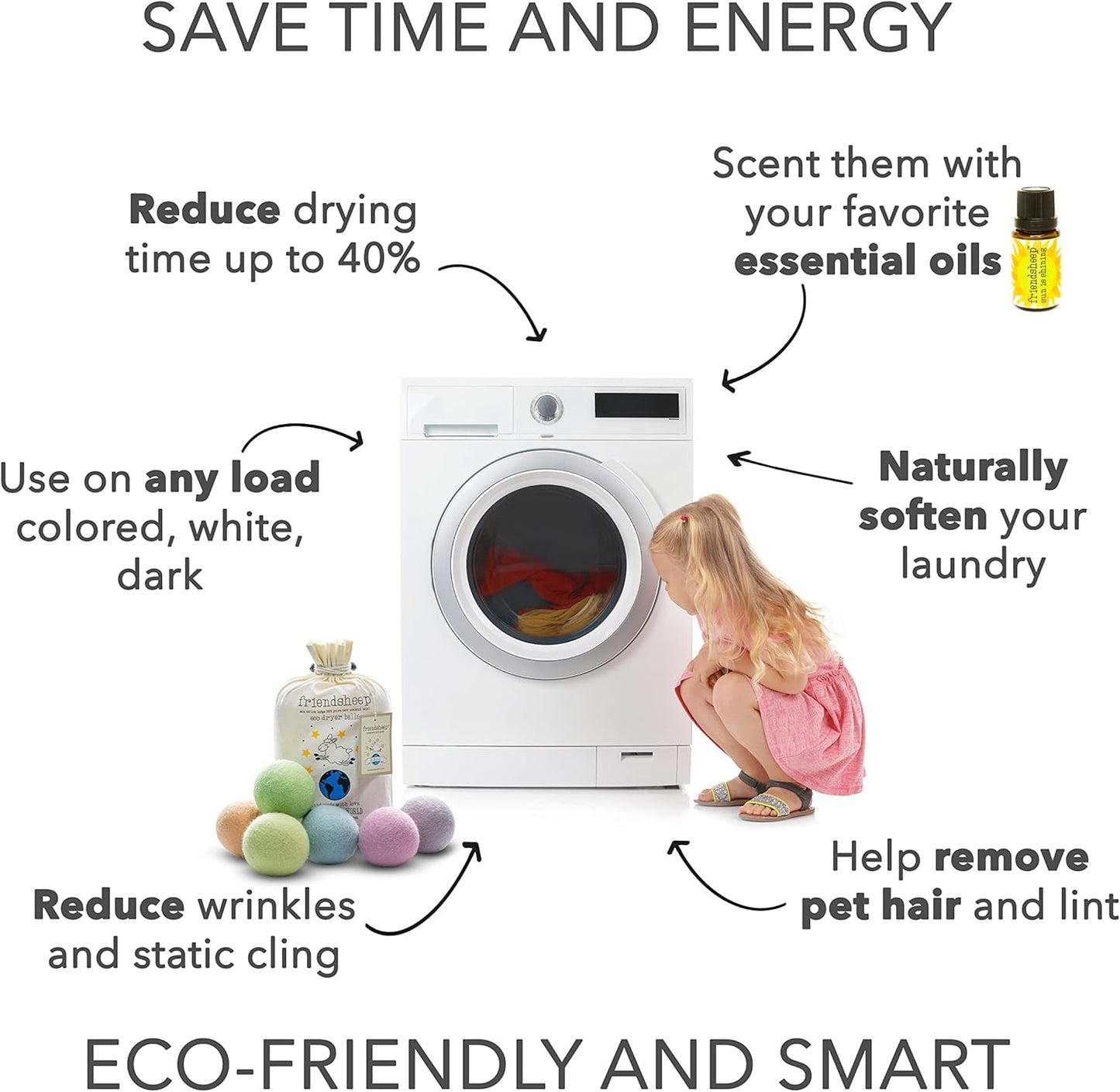 Friendsheep Wool Dryer Balls Organic Lavender 6 Pack XL Premium Reusable Cruelty Free Handmade Fair Trade No Lint Fabric Softener Pastel Rainbow Color - Spring Magic