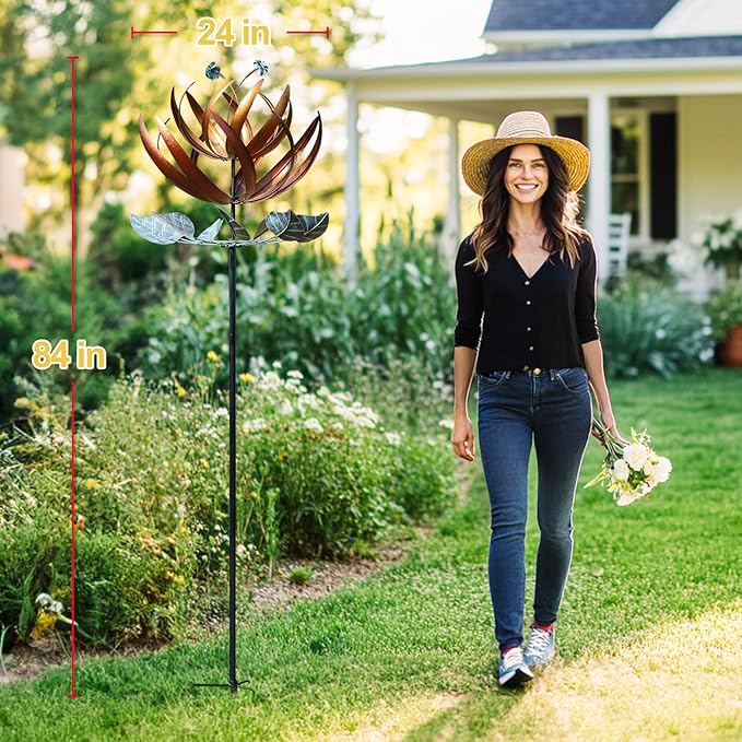 LimeHill Wind Spinner for Yard and Garden - Large Metal Kinetic Wind Sculptures for Outdoor Decorations (24 X 84 Inches)