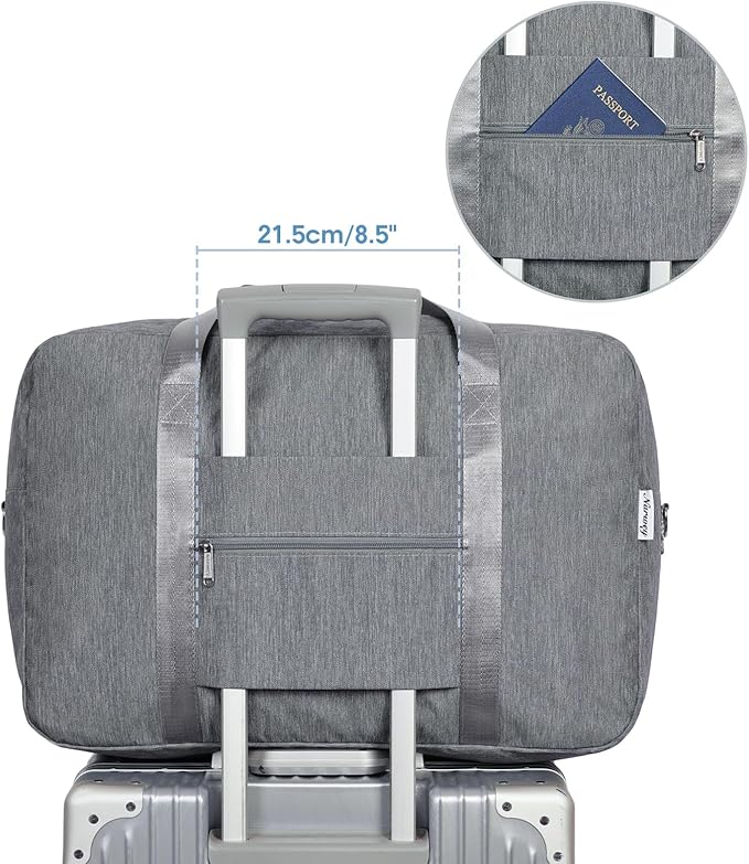 Carry on luaggage 22x14x9 Airlines Approved Foldable Carry on Bag Travel Duffel Packable Duffle Overnight for Women and Men 40L (Grey)