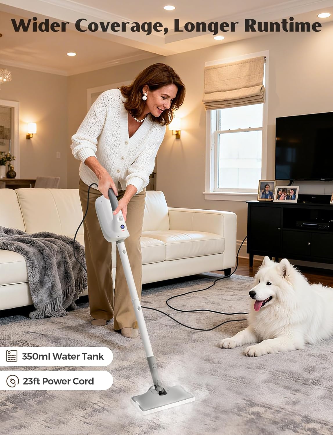 10-in-1 Steam Mop with Detachable Handheld Steamer, Multi & Up Steam Cleaner for Home with 350ml Tank, 10s Heat-Up, 2-Level Control, Lightweight and Multi-Surface Steamer for Floors, Carpets, Tiles