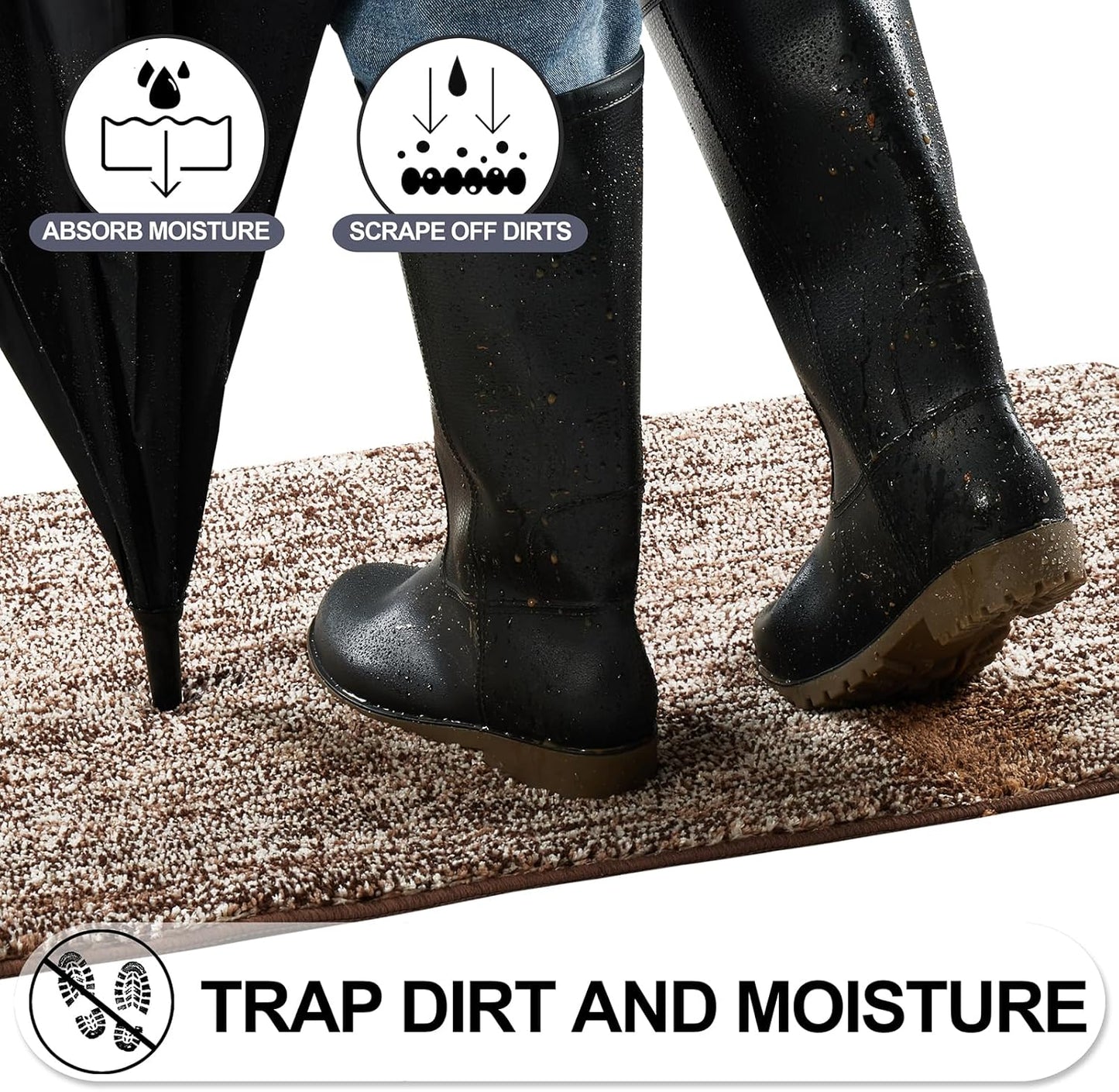 REFETONE Indoor Doormat, Front Door Mat 36"x59" Absorbent Rubber Backing Non Slip Door Mats, Washable Low-Profile Inside Floor Mat Door Rugs for Entryway, Resist Dirt Mud Mat for Dogs, Coffee/Brown