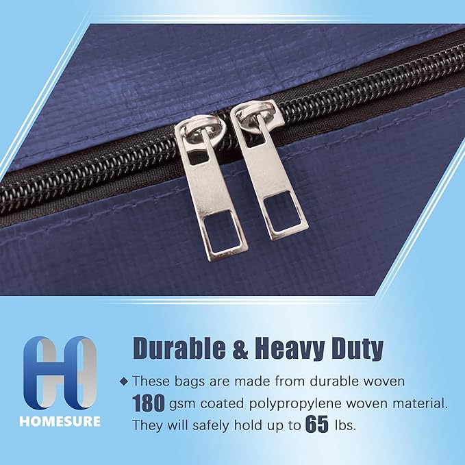 4 Pack Large Strong Moving Bags with Zippers & Carrying Handles - Water-Resistant - Heavy Duty Storage Tote for Space Saving, Fold Flat, Alternative to Moving Box (Blue)