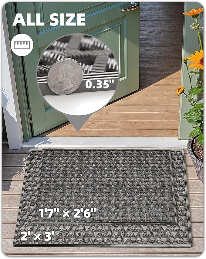 Color&Geometry Door Mat Outside Entrance with Drainage, Rubber Heavy Duty Dirt Trapper Waterproof Outdoor Welcome Mat, Outdoor Mats All Weather for Front Back Door Patio Entryway Entry, 24"X36" Grey