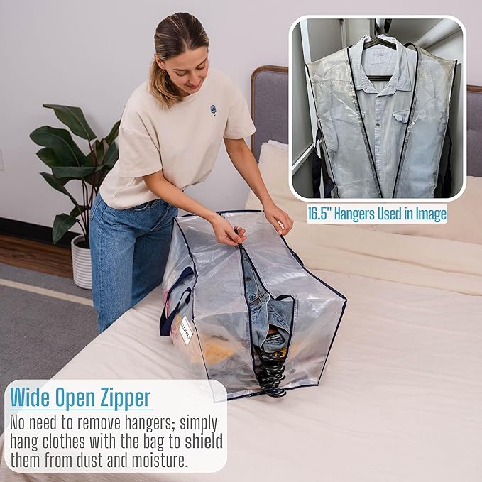 VENO 2 Pack Moving Bags w/Backpack Straps, Heavy Duty, Moving Boxes Alternative, Packing Supplies, Large Storage Totes for Dorm Room Essentials with Zipper for Clothes (Clear, 2 Pack)