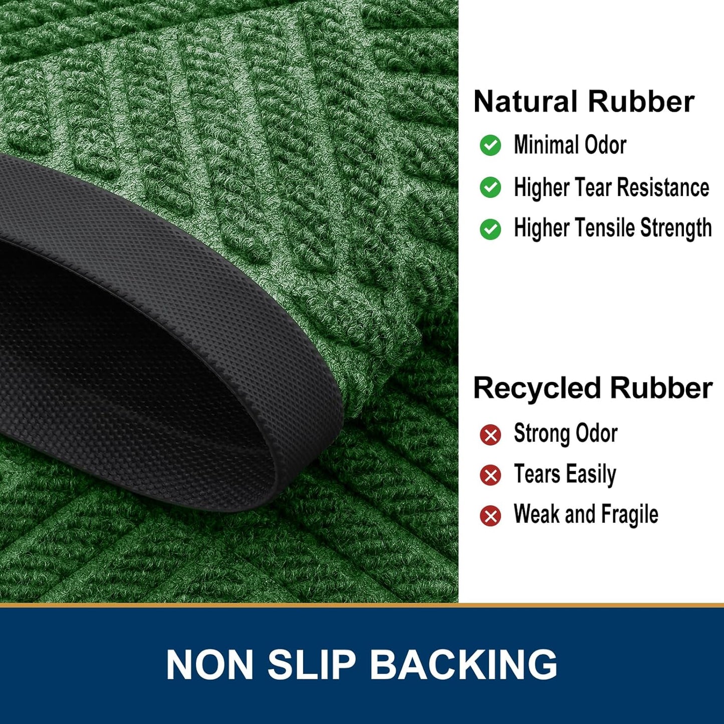 Smiry Front Door Mat Outside Entrance, Heavy Duty Outdoor Indoor Natural Rubber Doormat, Non Slip, Trap Dirt and Moisture, Easy Clean, Low Profile Patio Porch Entryway Mat, 71x23, Green