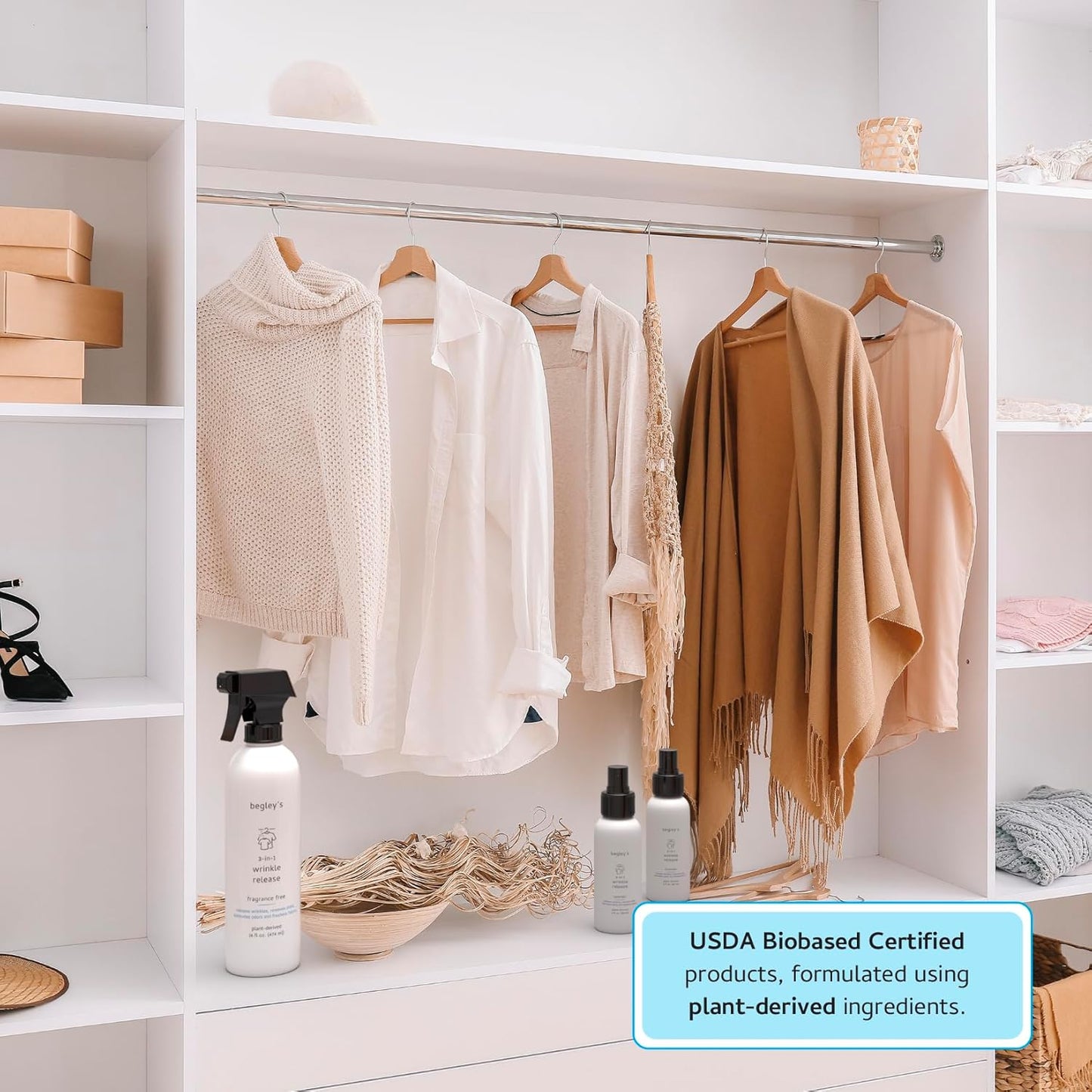 Begley's 3-in-1 Wrinkle Remover, Quick Fix Wrinkle Release, Static Cling Remover, Odor Eliminator and Fabric Refresher Spray - USDA Certified Biobased - Citrus, 3 oz Travel Size