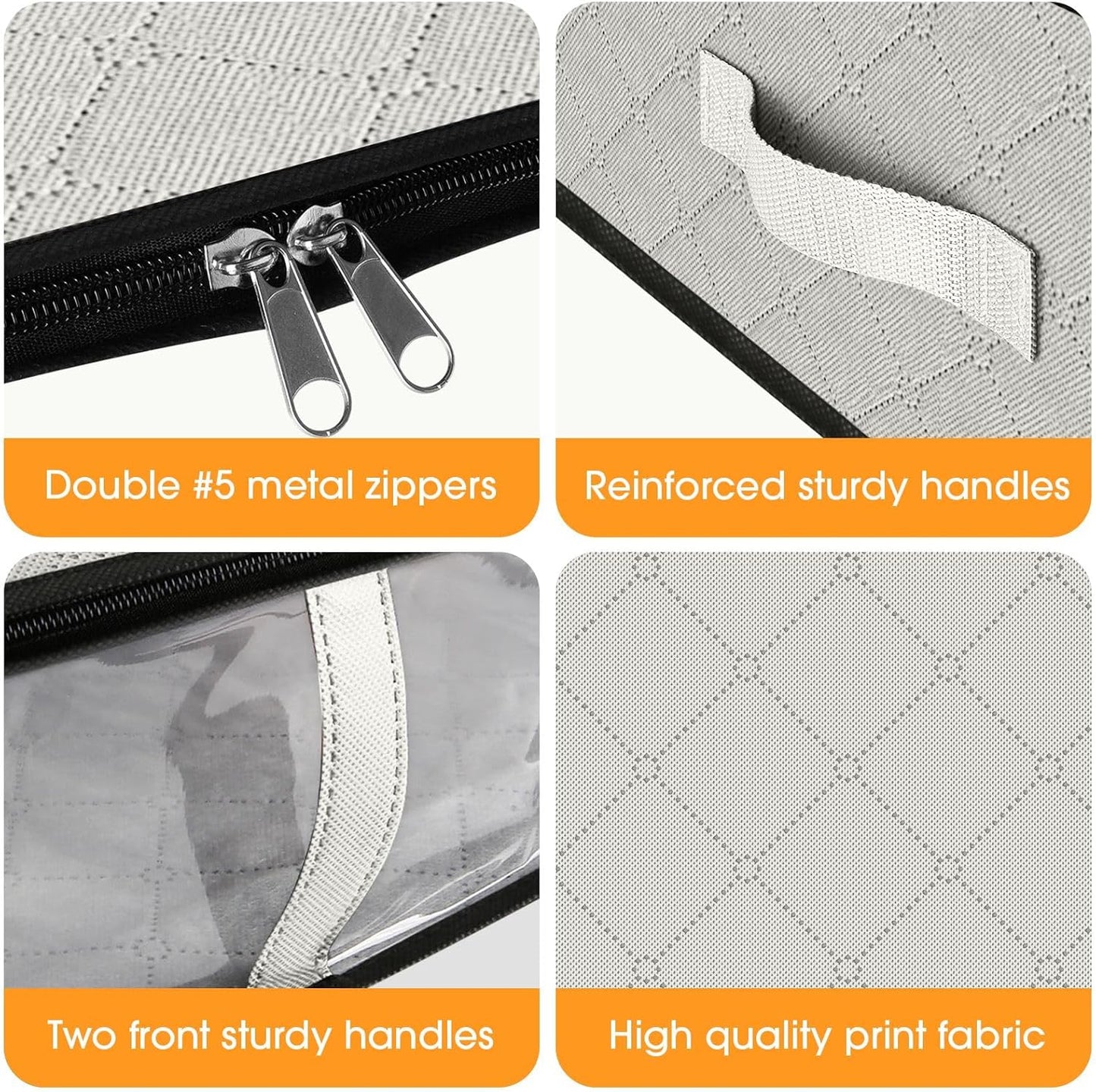 StorageRight Under Bed Storage Bins, 2-Pack 40L Foldable Fabric Storage Bags with Transparent Window, Breathable Organizer for Clothes/Blanket/Comforter/Quilt, White