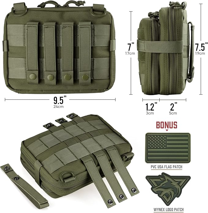 WYNEX Tactical Large Admin Pouch of Double Layer Design, Molle EDC EMT Utility Pouch with Map Sleeve Modular Tool Pouch Large Capacity Flag Patch Included