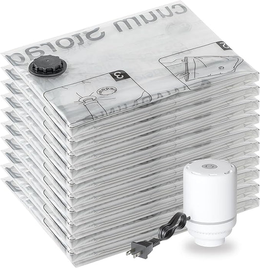 SUOCO 10 Jumbo XXL Vacuum Storage Bags with Electric Pump, Space Saver Bags, Compression Airtight Sealer Bags for Travel, Clothes, Pillows, Comforters, Blankets