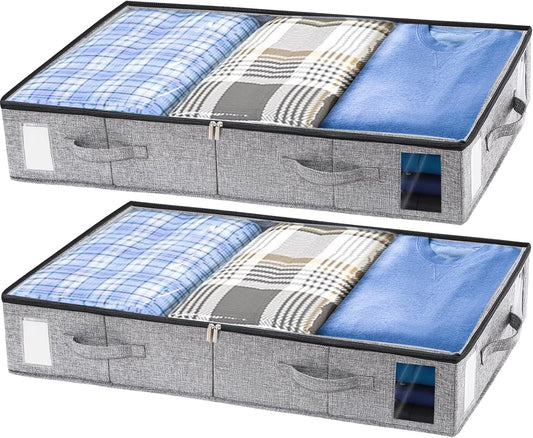 combocube 2 Pack Under Bed Storage Containers, Stackable Closet Organizers and Storage Bins with Sturdy Support, Foldable Underbed Clothes Storage Box for Blanket, Comforter, Sweater, Pillows, Shoes