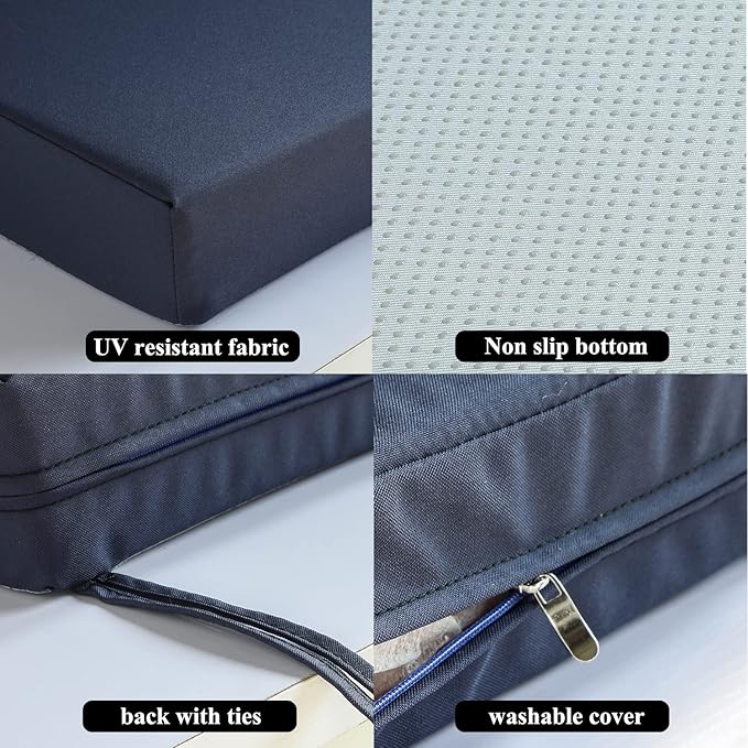 Patio Chair Cushions Set of 2 Non Slip Bottom Chair Pad with Ties Waterproof Square Outdoor Seat Cushion Replacement for Garden Swing Furniture 20x20 Inch, Navy Blue