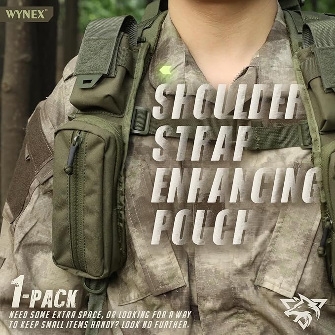 WYNEX Molle Accessories Pouch of Double Zipper Pocket Version, Backpack Strap Pouch Shoulder Strap Molle Attachment Tactical Accessories Bag Shoulder Starps Zipper Pocket Additional Phone Holder