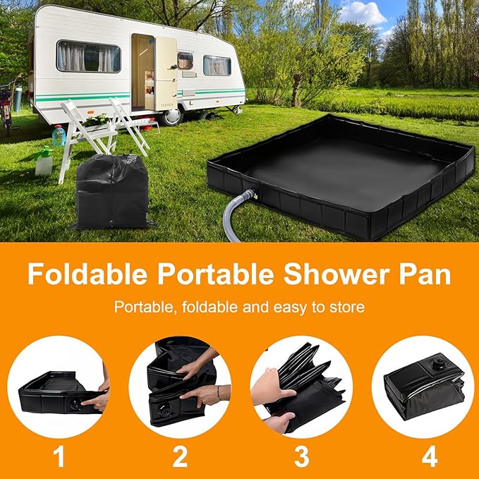 Upgraded 8000mAh & 5 Speed Portable Shower for Camping with Portable Shower Pan 41" x 41" x 5" with Mesh Storage Bag