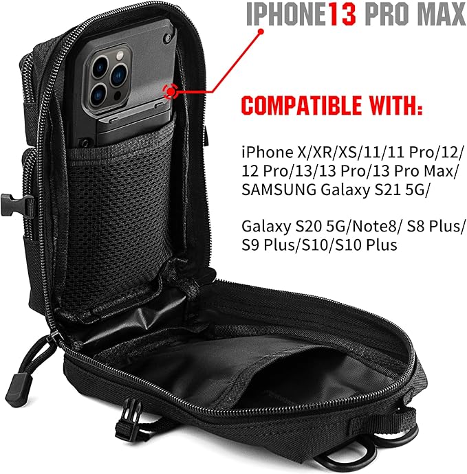 bvya Tactical Molle EDC Utility Pouch Compact Tool Pouch Mini Waist Bag Crossbody Backpack-Design Phone Pouch with Shoulder Strap Flag Patch and D-Rings