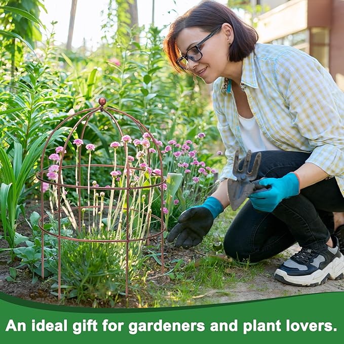 1 Pcs Jardin Bird Cage Plant Support 24" H Large Sturdy Grow-Through Flower Support Peony Cage Climbing Plant Support Trellis Sculptural Garden Decor for Perennial Flowers Vintage Gold