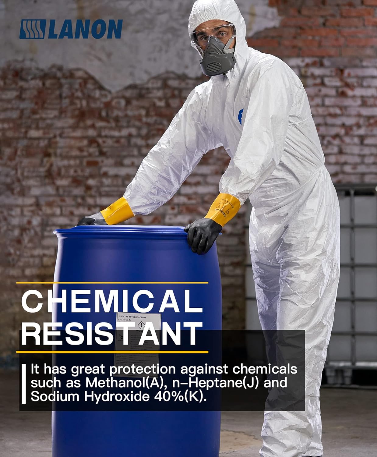 LANON 3 Pairs PVC Chemical Gloves, Thick Rubber Work Gloves, Heavy-Duty, EN 374/388, Acid, Alkali and Oil, Non-Slip, XXL