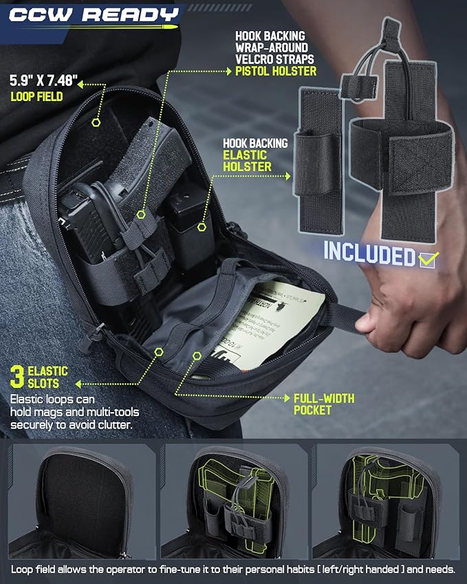 WYNEX Molle Admin Pistol Pouch for Concealed Carry, Tactical EDC Belt Pouch Gun Bag Utility Tool EMT Organizer Pouch Medical CCW with Universal Pistol/Elastic Holster