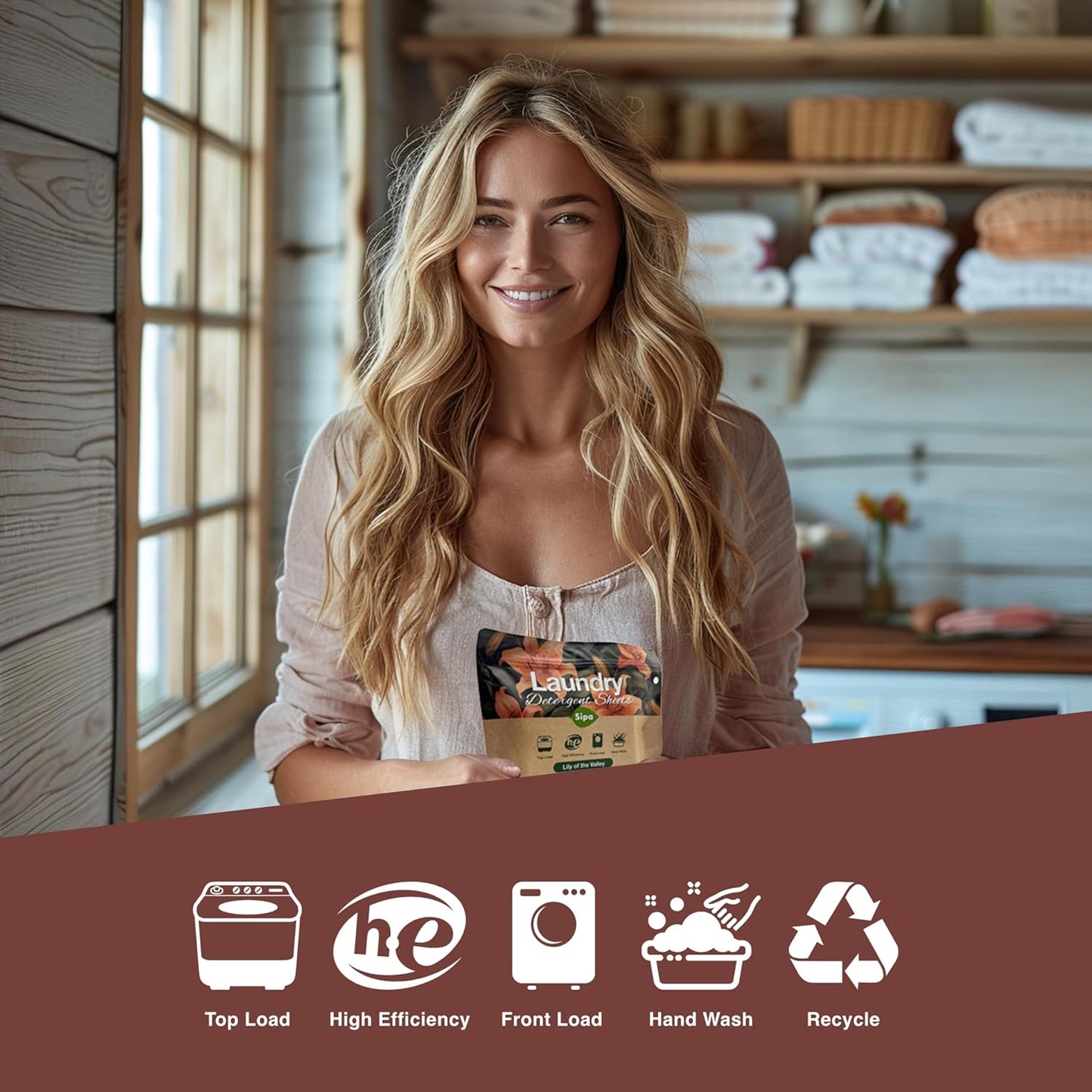 Pack of 5 SIPA Laundry Detergent Sheets Bag - 30 Sheets, Up to 60 Loads, Lily of the Valley Scent, Phosphorus-Free, High Efficiency, (30 Count (Pack of 5))