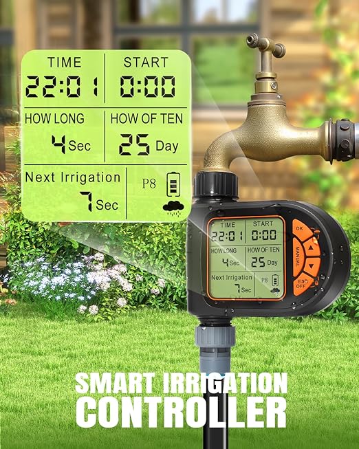 Breeze Touch 120FT Automatic Drip Irrigation Kits with Garden Timer, Garden Watering System for Lawn, Quick Connector Design Irrigation System Kit with Easy Programmable Water Timer