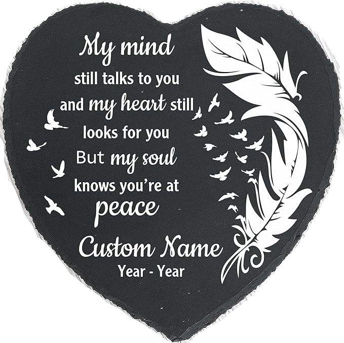 Slate Memorial Garden Stone Personalized, Stepping Stones Memorial Gifts for Loss of Loved One, in Loving Memory, Sympathy Stone, Memorial Plaque, My Mind Still Talks to You TNP42 (2, Heart)