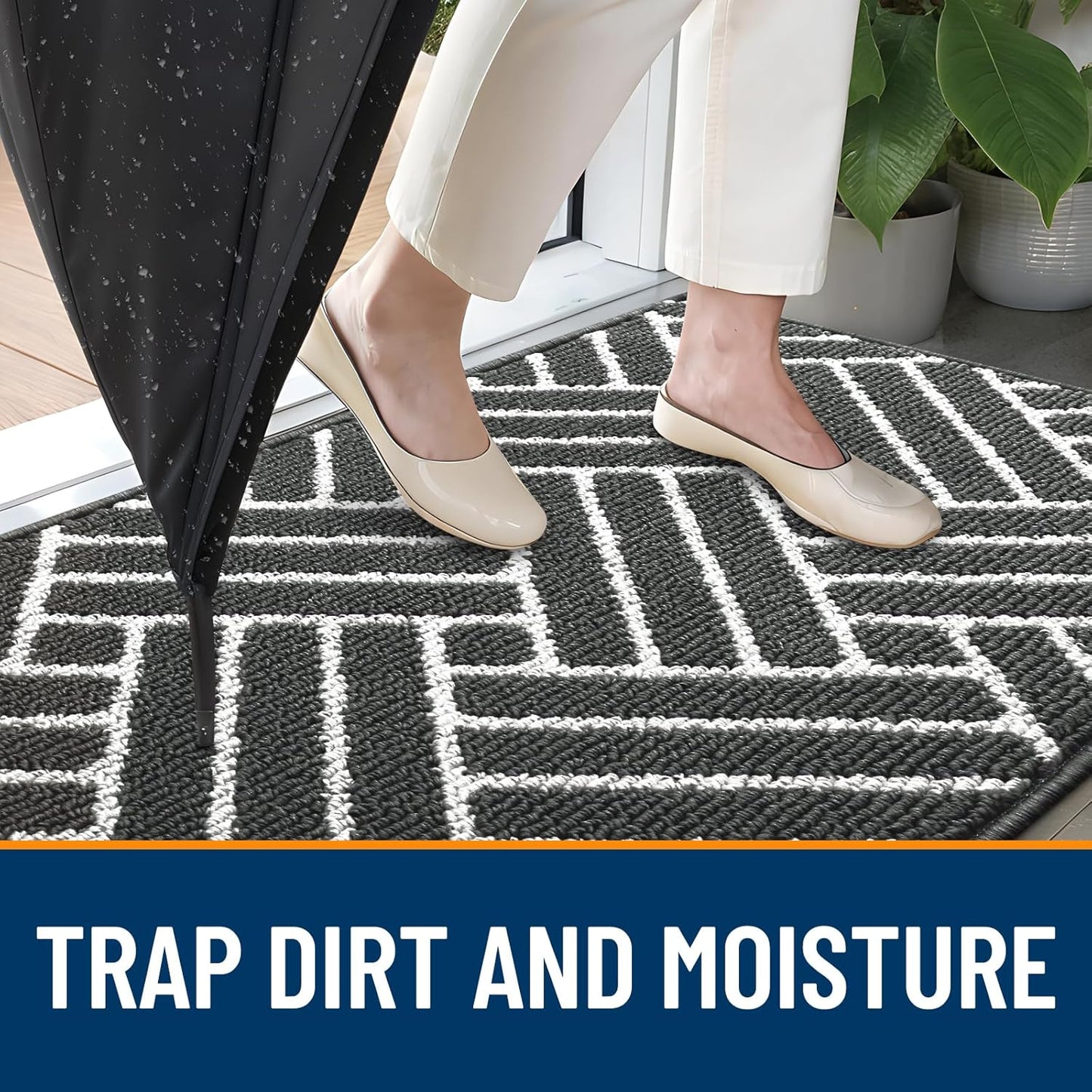 OLANLY Indoor Door Mat, 48x32 Inch, Dirt Resistant and Absorbent, Non-Slip Rubber Backing Floor Mats, Easy Clean Low-Profile Doormat for Entryway, Front Door, and Inside Entrance, Charcoal