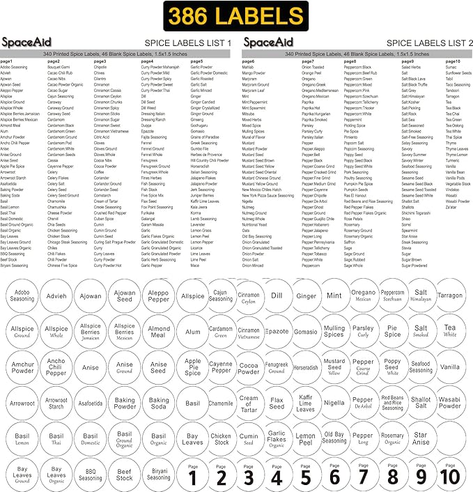 SpaceAid Spice Rack Organizer with 28 Spice Jars, 386 Spice Labels, Chalk Marker and Funnel Set for Cabinet, Countertop, Pantry, Cupboard or Door & Wall Mount - 28 Jars, 13.4" W × 10.8" H, White
