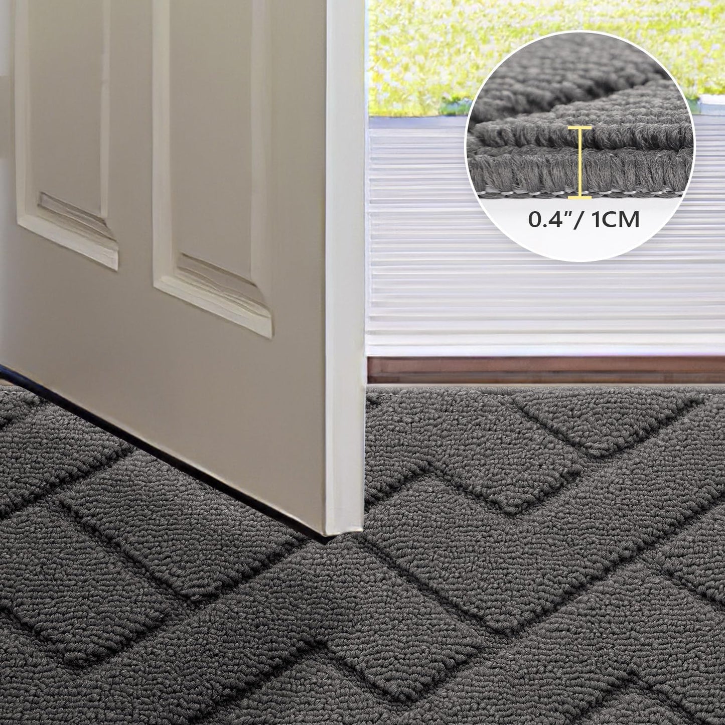 hicorfe Indoor Doormat,Front Back Door Mat Rubber Backing Non Slip Door Mats 20"x48" Absorbent Resist Dirt Entrance Doormat Inside Floor Mats for Entryway Washable Low-Profile(Grey)