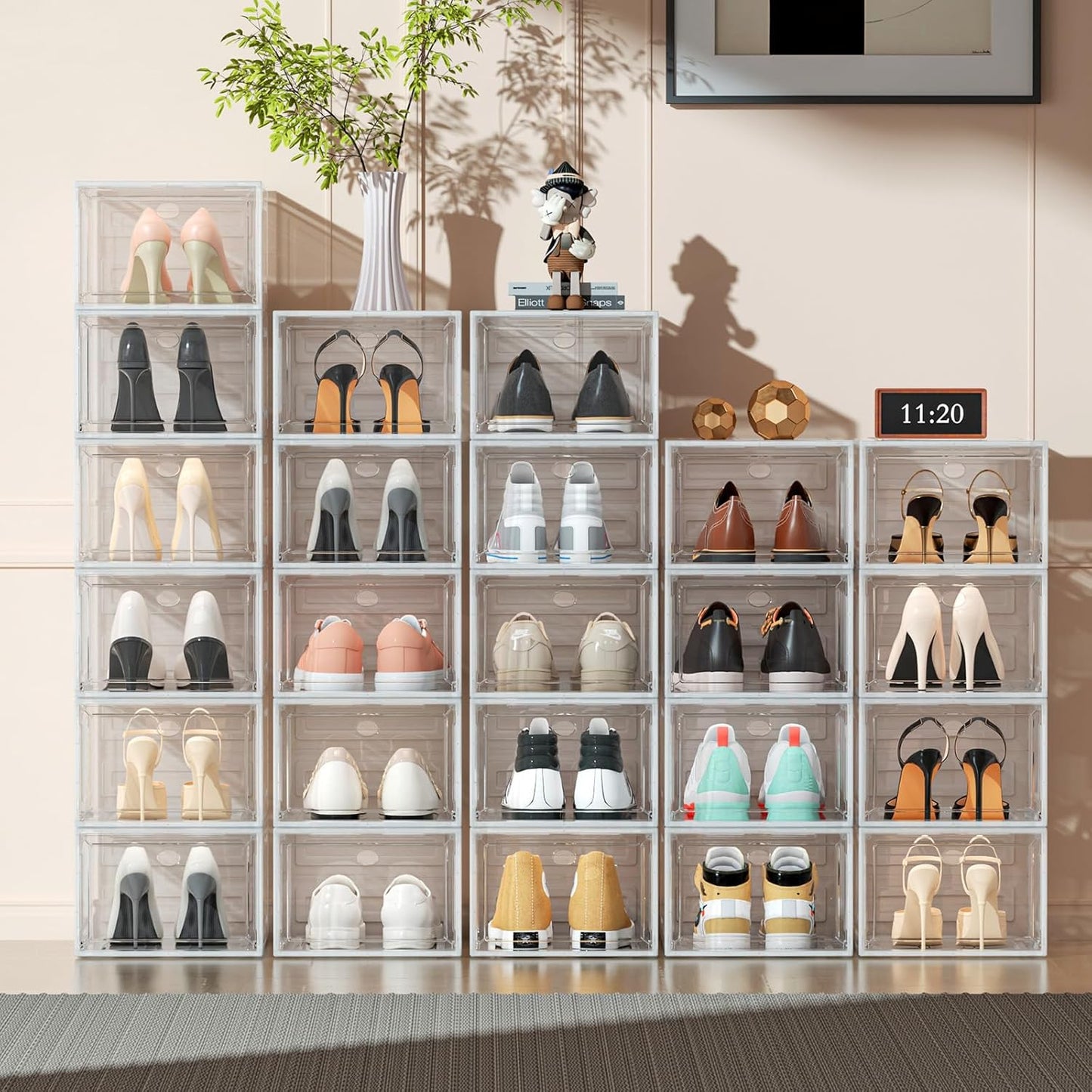 12 Pack Upgrade Harder Solid Plastic Shoe Organizer, Shoe Boxes Clear Stackable, Sneaker Storage for Closet, Shoe Display Case