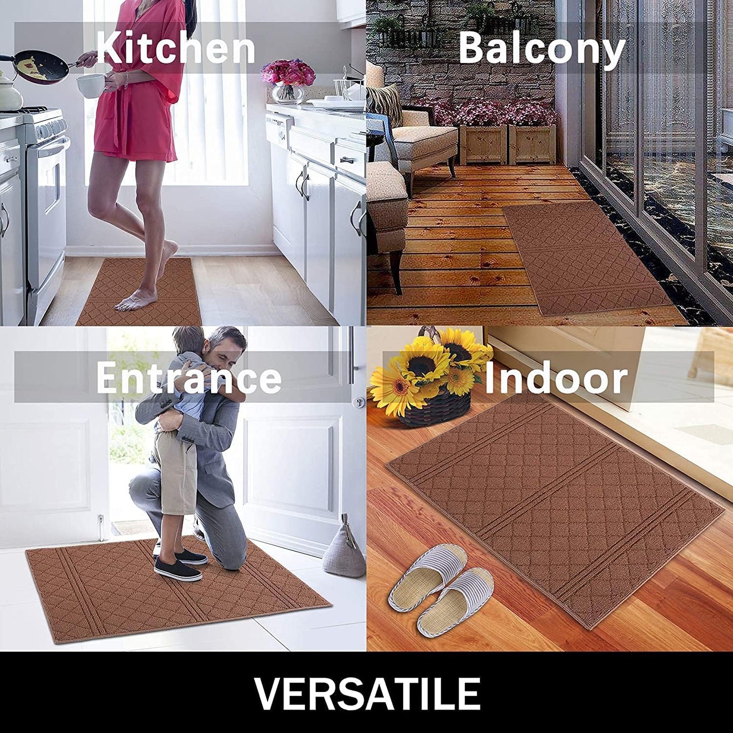 REFETONE Indoor Doormat, Front Back Door Mat 20"x32" Absorbent Rubber Backing Non Slip Door Mats, Low-Profile Resist Dirt Rugs, Machine Washable Door Rug Inside Floor Mat for Entryway, Chocolate