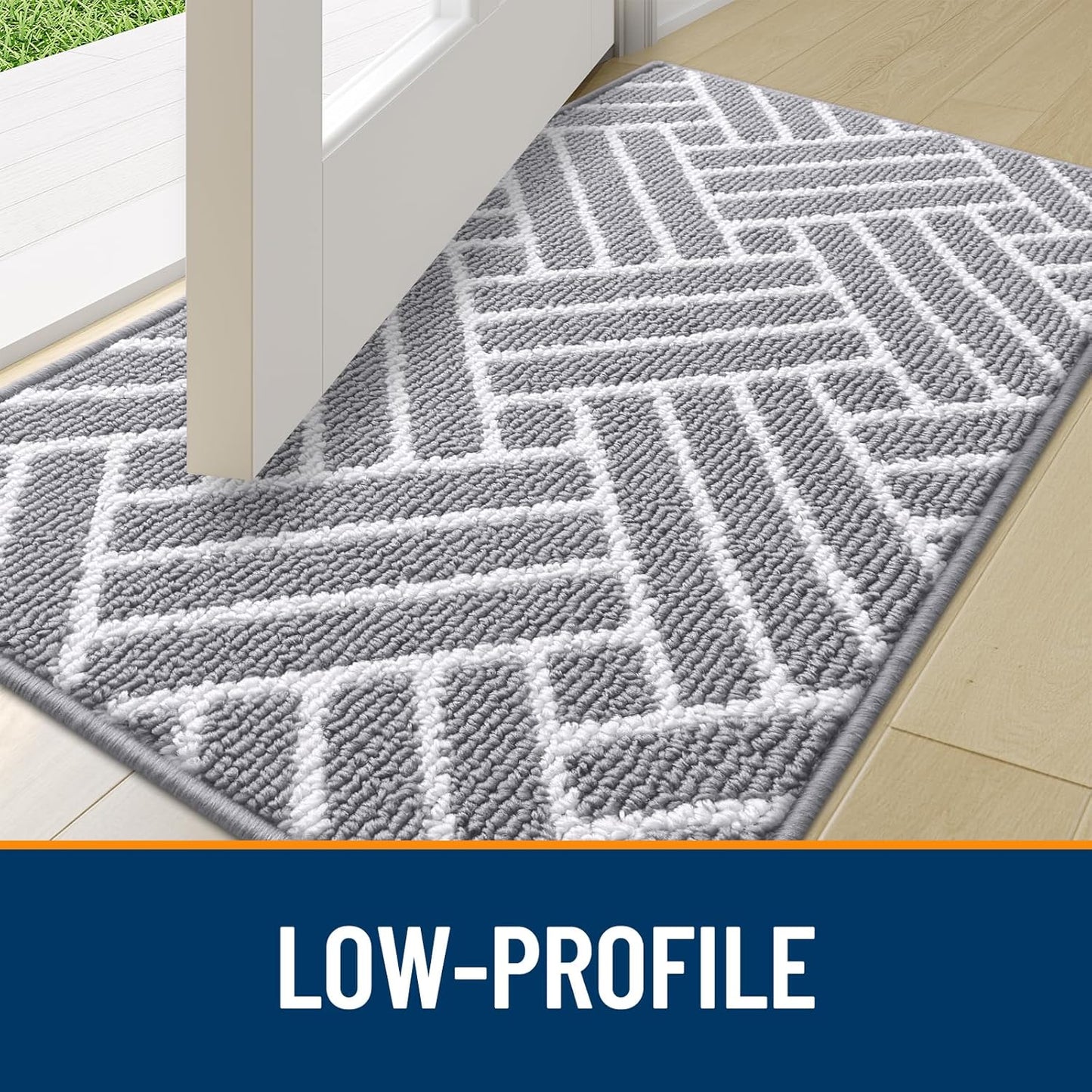 OLANLY Indoor Door Mat, 36x24 Inch, Dirt Resistant and Absorbent, Non-Slip Rubber Backing Floor Mats, Easy Clean Low-Profile Doormat for Entryway, Front Door, and Inside Entrance, Light Grey