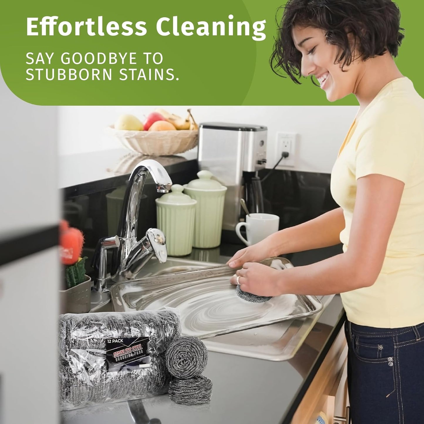 Brheez Stainless Steel Cleaner Scouring Pads [12 Pack] - Industrial & Commercial Strength Large Cleaning Supplies Dish Sponge - Individually Wrapped 100 Gram