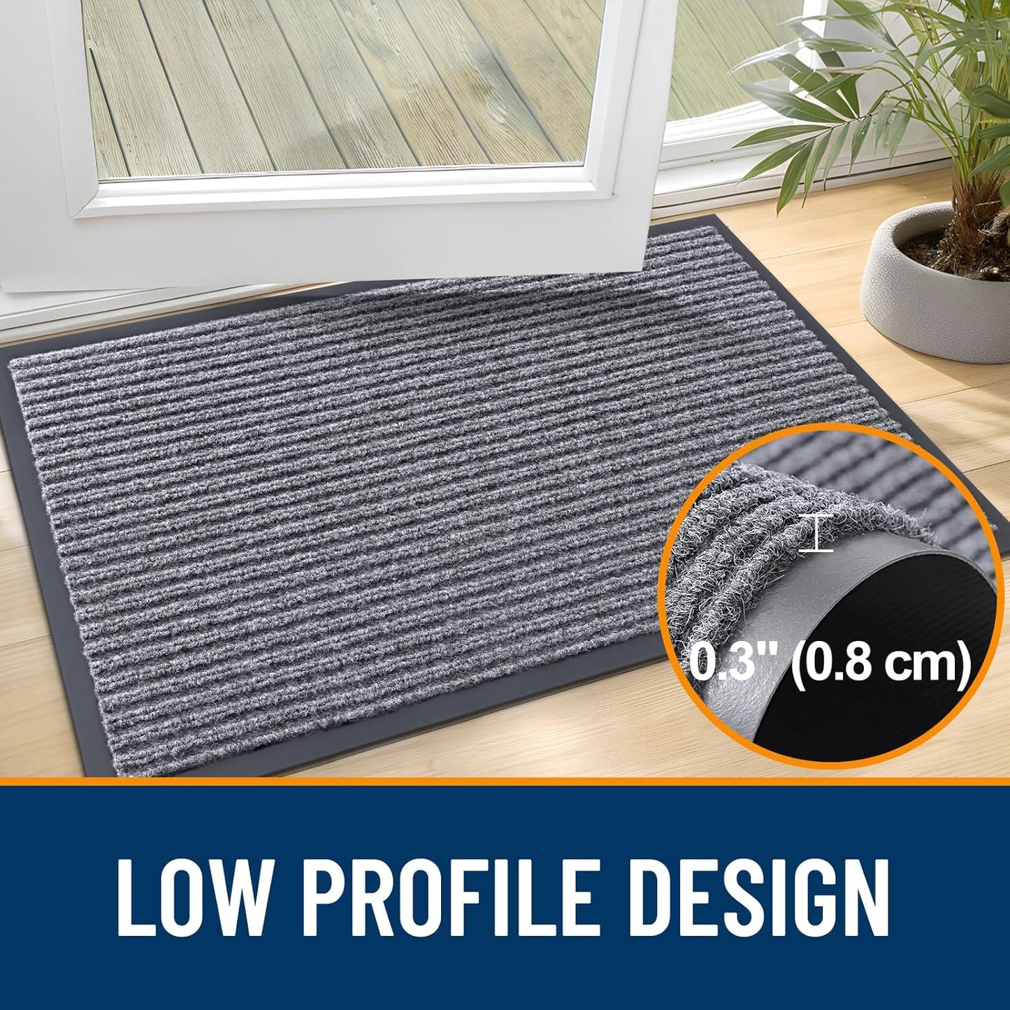 OLANLY Front Door Mat Indoor Outdoor Entrance, Waterproof Heavy Duty Doormat, Fade Resistant, Low Profile, Easy Clean Patio Porch Welcome Floor Mats for Entry, 59x20, Light Gray