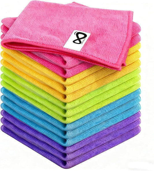 Microfiber Cleaning Cloths, 15 Pack Cleaning Rags, Wet and Dry Use Cleaning Towels, Highly Absorbent and Soft Feel, Lint Free, Streak Free, 11.5"X11.5"(Red/Yellow/Green/Blue/Purple)