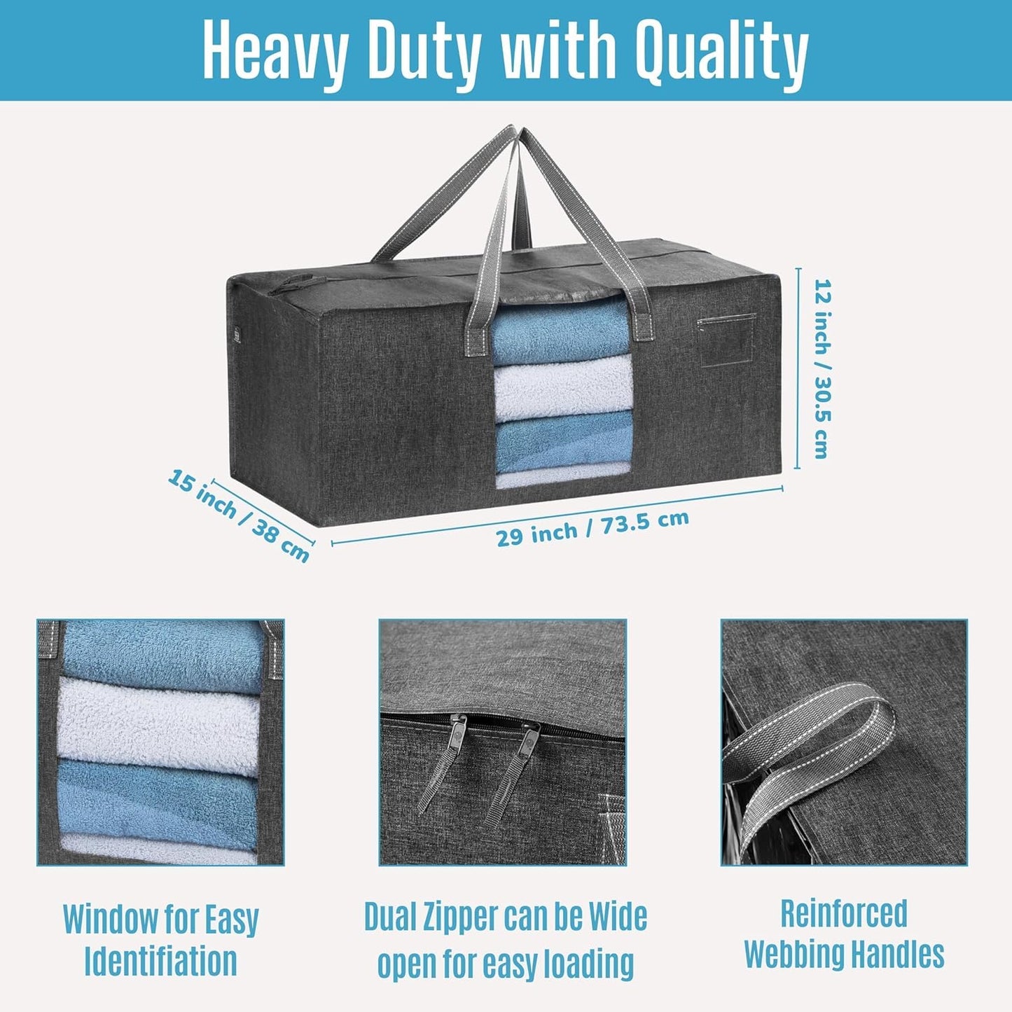 VENO 8 Pack Moving Bags Extra Large Storage Bags for College Move-In, Heavy-Duty Storage Totes, Packing Boxes, and Wardrobe Moving Supplies - Durable Laundry Bags for Clothes (Gray w/Window, 8 Pack)