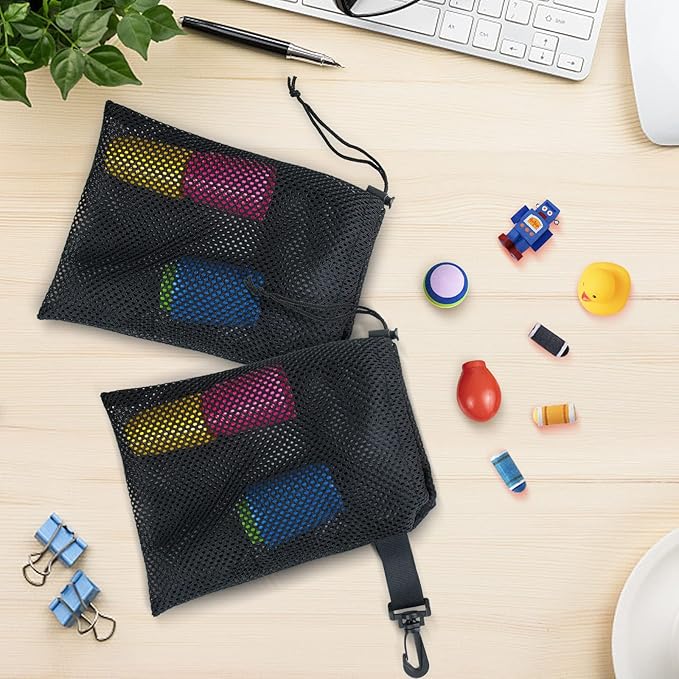 20 PCS With Clips Mesh Drawstring Bags, Portable Nylon Storage Bags for toy,Sports Storage,Outdoor activities etc. (7.9x11.8in)