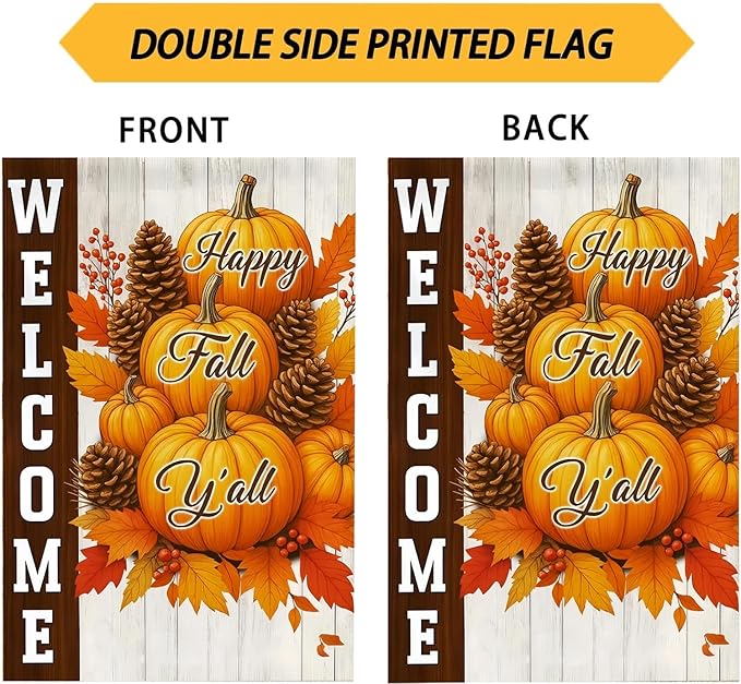 Garden Flag12X18 Inch Double Side,Welcome Pumpkin Fall Yard Flag, Small Garden Flag Outside Decorative,Outdoor Fall Flag for Holiday Patio Courtyard Lawn