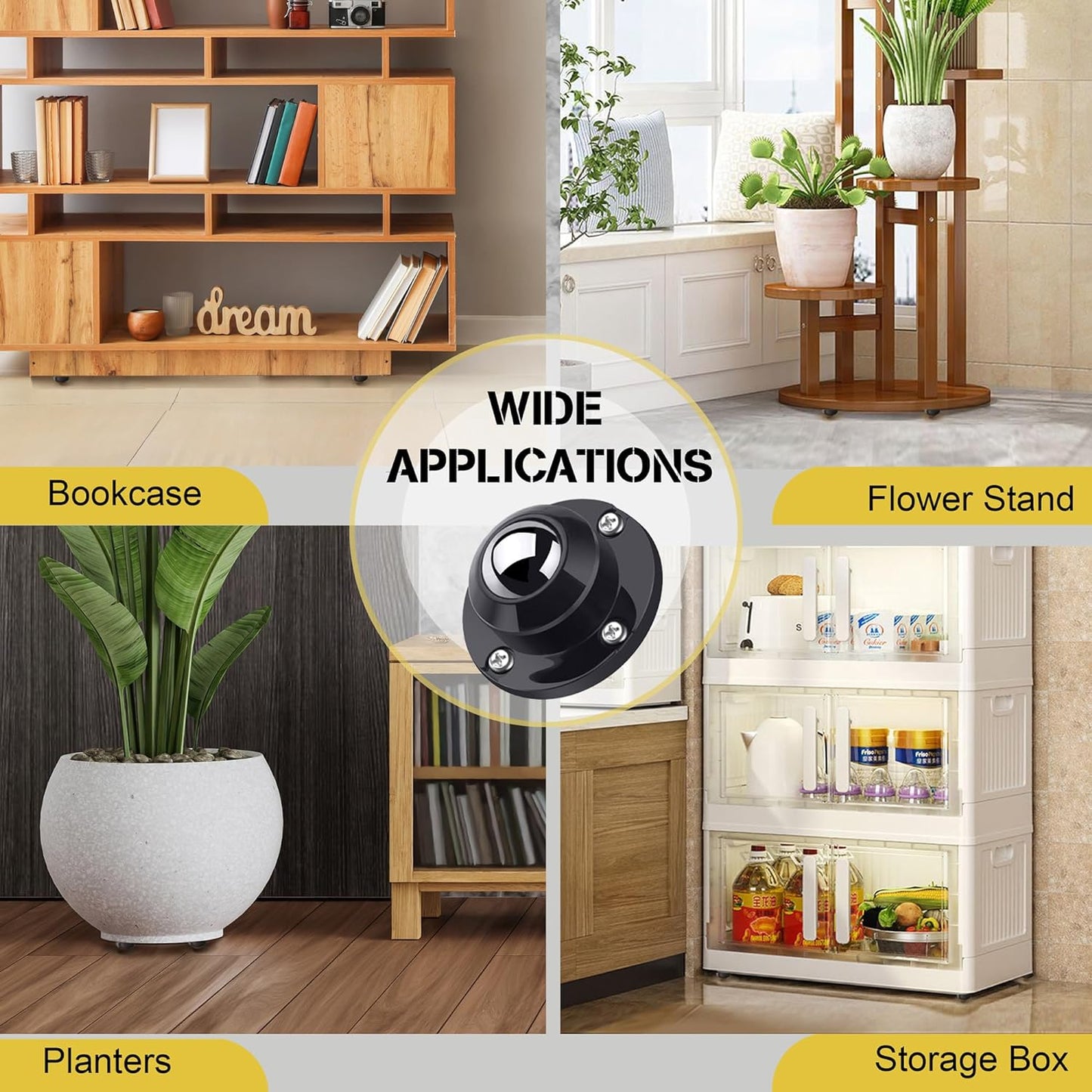 PlusRoc 8 Pack Self Adhesive Caster Wheels 1 Inch for Appliance Sliders Rollers, Load Capacity 28LBS Per Wheel, Low Profile Swivel Wheels for Furniture Storage Bins, Black