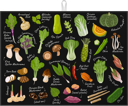 Vegetables Dish Drying Mat for Kitchen Counter Microfiber Absorbent Dish Kitchen Drying Mat Draining Reusable Washable for Dishes/Utensils/Counterto