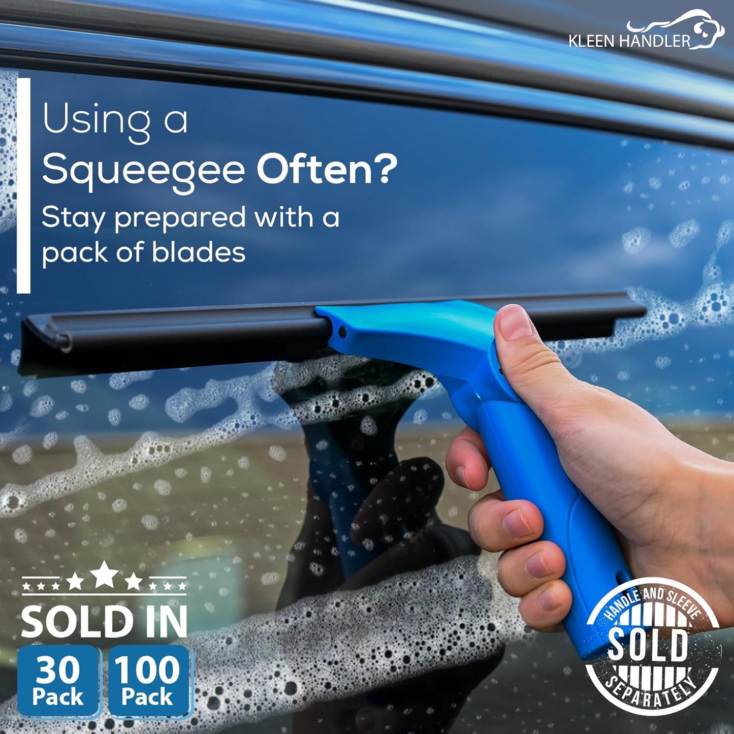 Kleen Handler Bulk Pack of 100 Professional 14” Window Washing Squeegee Blades, Replacement Blades for Squeegee Cleaning Tool, Squeegee Combo Blade Replacement (Bulk Case Pack of 100 Squeegee Blades)