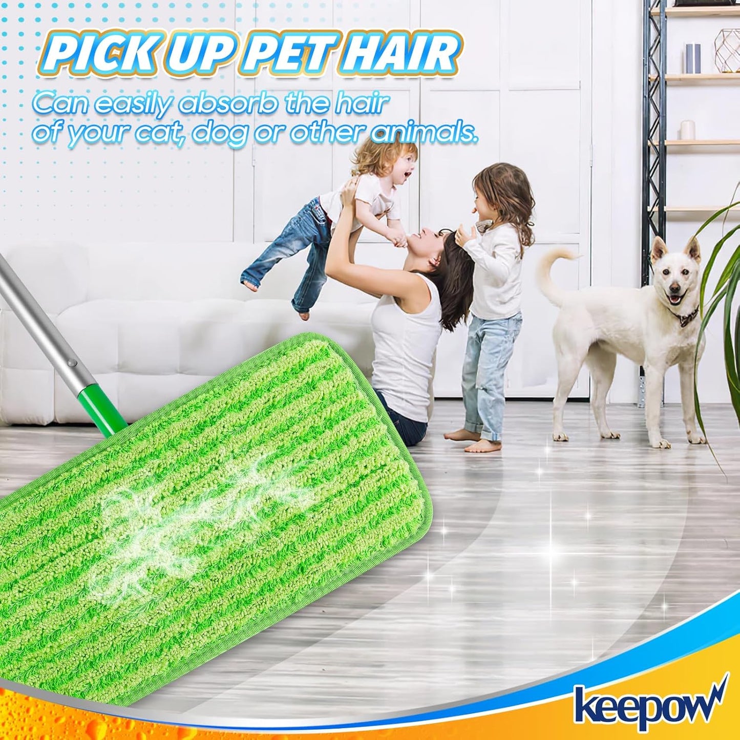 Reusable Pads Compatible with Swiffer Sweeper Mops - Washable Microfiber Mop Pad Refills - 12 Inch Floor Cleaning Mop Head Pads Work Wet and Dry - 5 Pack