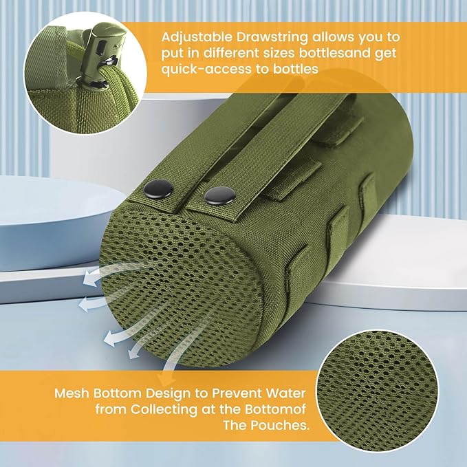 Molle Water Bottle Holder, Upgraded 1000D Nylon Tactical Molle Water Bottle Pouch, Sports Water Bottle Bag Bottom Mesh Lining Hydration Carrier for Camping, Climbing, Hiking and Travelling