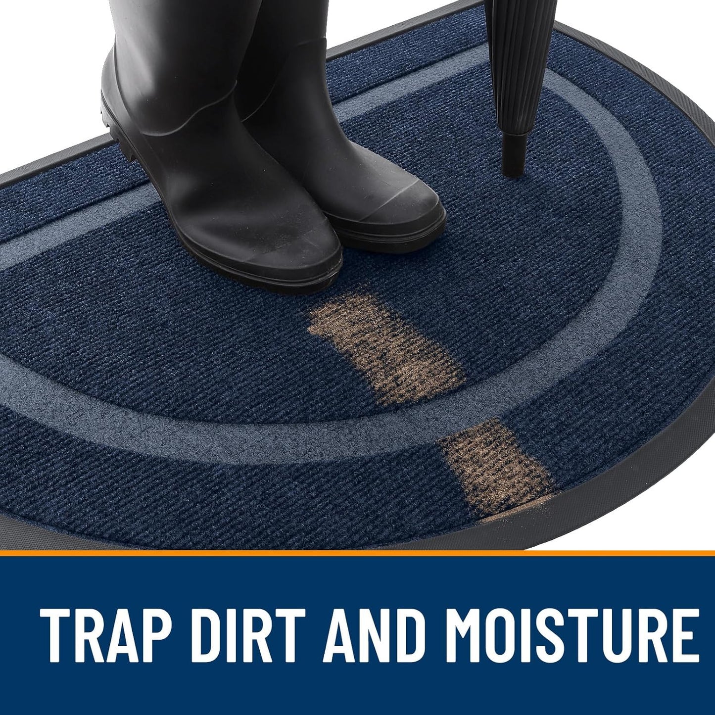 OLANLY Half Circle Door Mat Indoor Outdoor Entrance Welcome, Waterproof All-Season, All-Weather Doormat, Sturdy Natural Rubber, Low Profile, Easy Clean Patio Porch Entryway Mat, 59x35, Blue