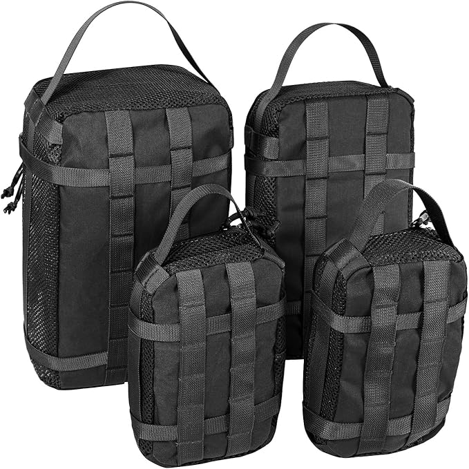 4 Set Tactical Packing Cubes ，Compressible Mesh Duffle Storage Bag,Portable Edc Molle Pouch Organizer.