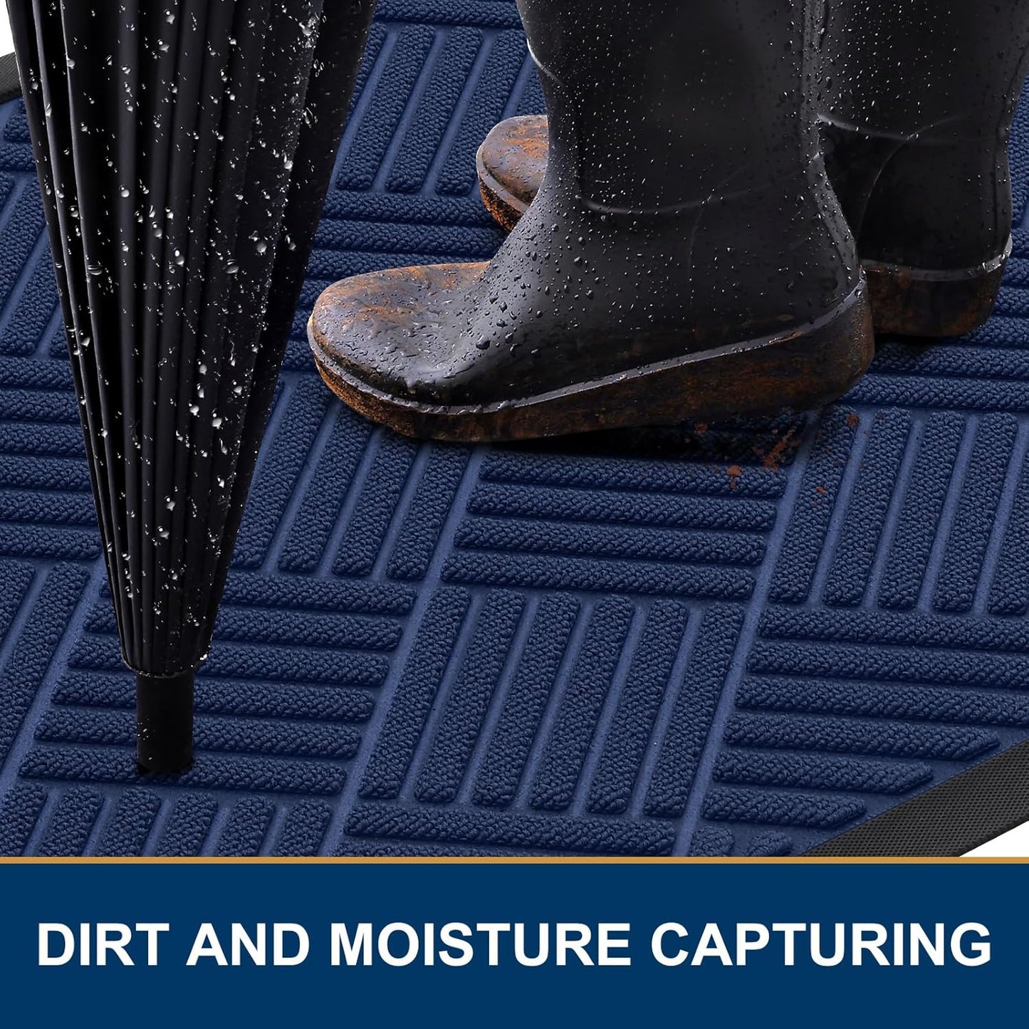 Smiry Front Door Mat Outside Entrance, Heavy Duty Outdoor Indoor Natural Rubber Doormat, Non Slip, Trap Dirt and Moisture, Easy Clean, Low Profile Patio Porch Entryway Mat, 47x23, Navy Blue