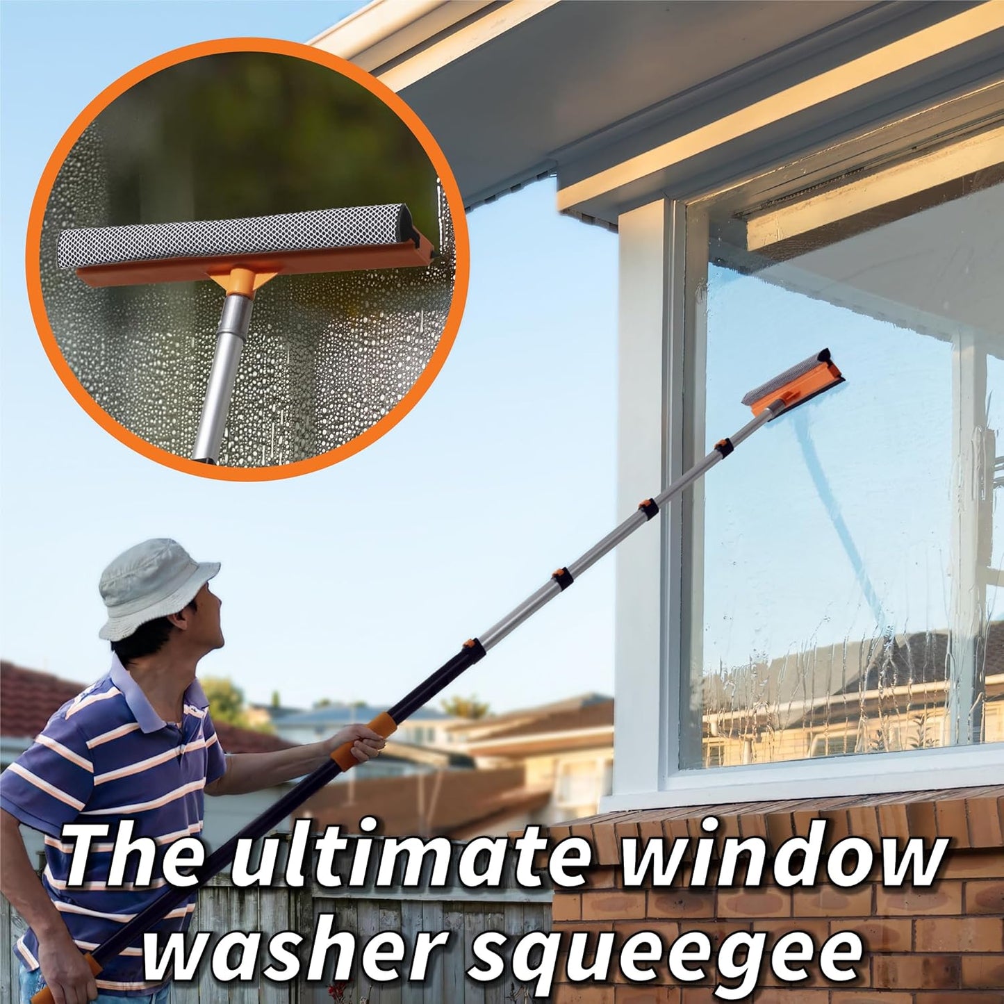 5-30 ft Window Washer Squeegee Kit with Extension Pole (36+ Foot Reach) // Long Handle Squeegee for Window Cleaning & Car Cleaning Multi-Use//Telescopic Professional Window Cleaning Squeegee for Home